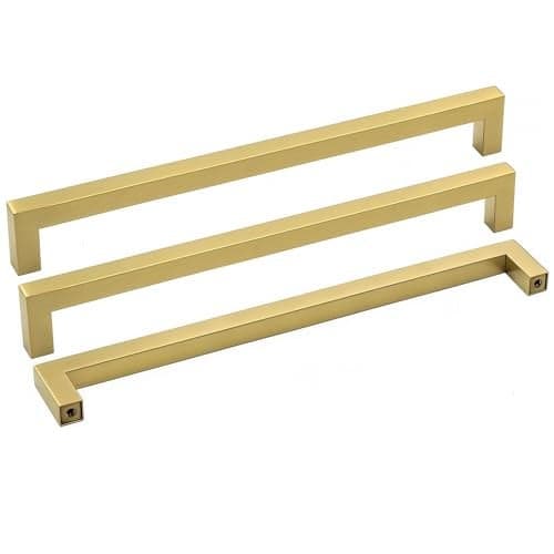 goldenwarm Gold Drawer Handles Square Cabinet Pulls - LSJ12GD256 Brushed Brass Furniture Pull Handles Stainless Steel Bathroom Hardware, 256mm Hole Centers, 2 Pack