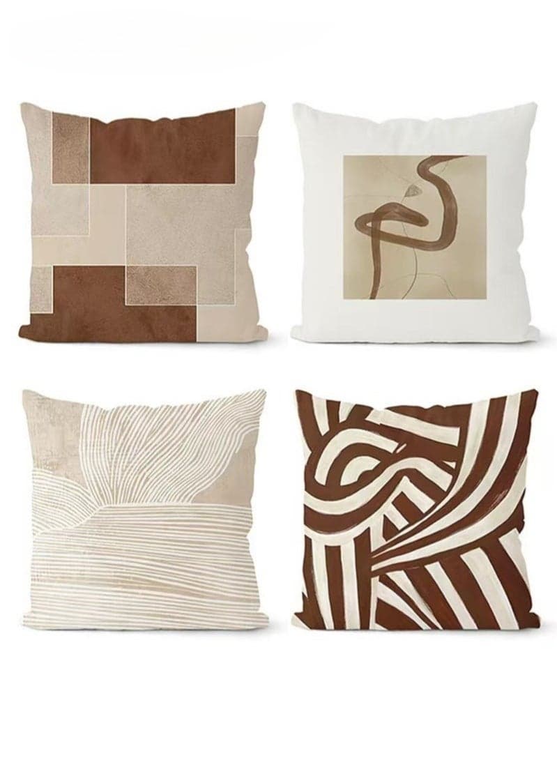 Cushion Covers Set of 4, Throw Pillow Cover, Abstract Modern Decorative Couch Pillow Case 45cm x 45cm, For Living Room Sofa Car Couch Bed Pillowcases 18x18 inches(Brown Double sided pattern)