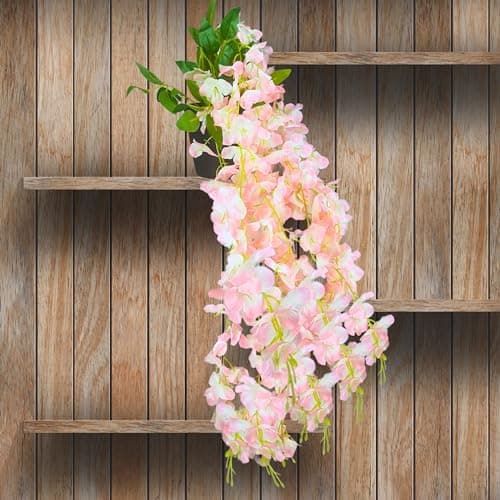 Tdas Artificial Flowers Plants with Pot Leaves Hanging Ivy Garlands Plant Greenery Vine Creeper Home Decor Door Wall Balcony Decoration Party Temple Festival Craft -1 Pcs (Light Pink)