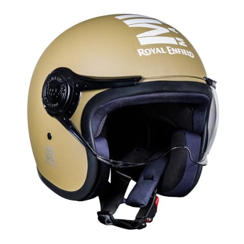 Royal Enfield Open Face MLG Riding Helmet with Clear Visor Matt Desert Storm, Size: M( 57-58Cm) Impact Protection, Excellent Scratch Resistance, Anti-Microbial Fabric