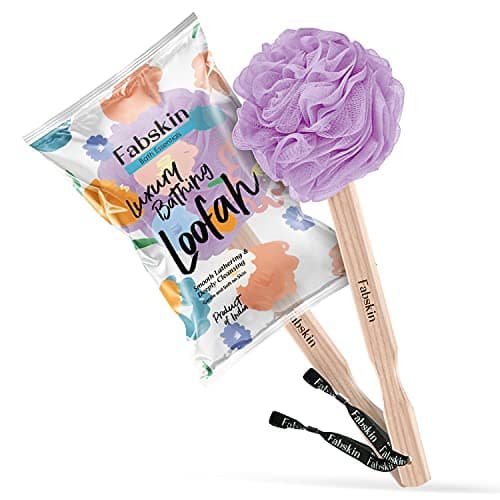 FABSKIN Luxury Back Bathing Loofah With Wooden Handle for Men and Women | Pack of 1 | Loofah For Back Bathing with handle | Back Bathing Loofah Brush | Back Scrubber for Bathing (Purple)
