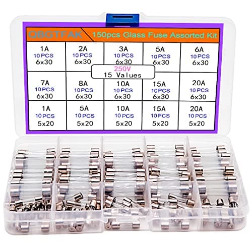 QBGTFAK 150Pcs Fast Blow Glass Fuse Assortment Kit 15 Values Automotive Fuses Kit 6x30mm 250V 1A, 2A, 3A, 5A, 6A, 7A, 8A, 10A, 15A,20A, 5x20mm 250V 1A, 5A, 10A, 15A, 20A (5x20mm and 6x30mm A)