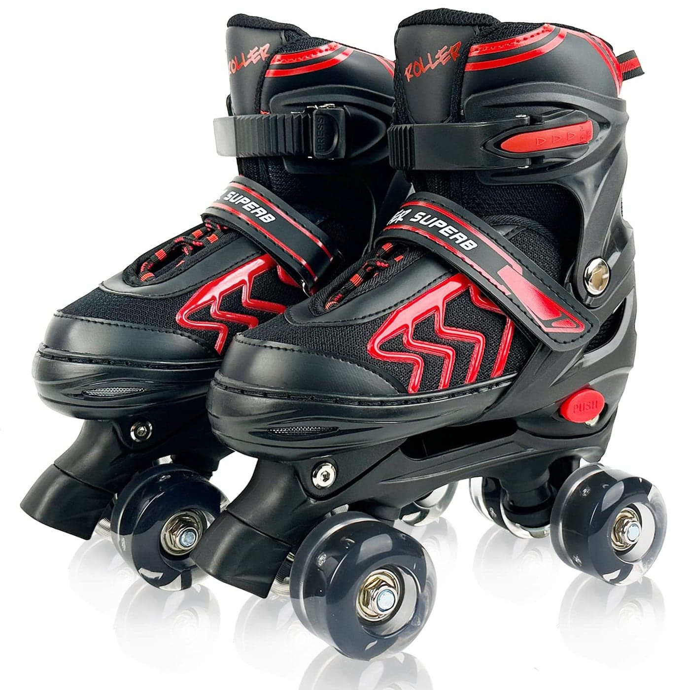 HXWY Kids Roller Skates for Boys Girls Child Adjustable 4 Sizes Roller Skates for Kids and Youth with Light Up Wheels Quad Black Red Roller Skates for Sports Little Kid 11J1