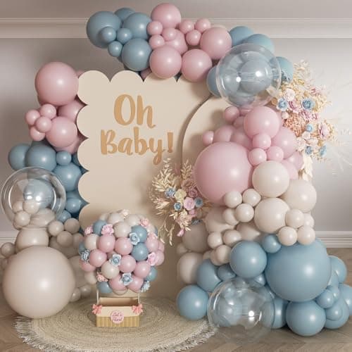 Gender Reveal Balloon Arch Kit 139Pcs Dusty Pink and Fog Blue Balloons White Sand Balloons for Boho Wedding Bride Anniversary Birthday Baby Shower Bridal Bear Theme Decorations