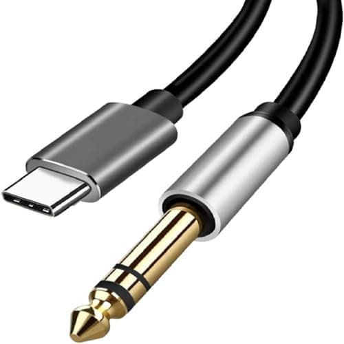 Glaceon USB Type C to 6.35mm AUX Jack Cable,6.6FT/2Meter USB Type C Male to TRRS Audio Male Headphone Car Stereo Cord Cable Adapter for Phone Tablet (SINGAL)