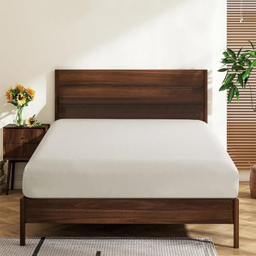 Full Size 100% Egyptian Cotton Fitted Sheets 600 Thread Count 16" Deep Pocket, Ultra-Soft Hotel Luxury, Durable, Breathable and Comfy Bottom Sheet (1 Pack Full Fitted Sheet, Light Beige)