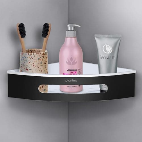 Plantex Corner Shelf for Bathroom/304 Grade Stainless Steel with ABS Shelf for Wall/Bathroom Organizer/Bathroom Accessories - Pack of 2 (9 x 9 Inch, Black and White)
