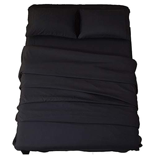 SONORO KATE Bed Sheet Set Super Soft Microfiber 1800 Thread Count Luxury Egyptian Sheets 18-Inch Deep Pocket Wrinkle and Hypoallergenic-4 Piece(Full Black)