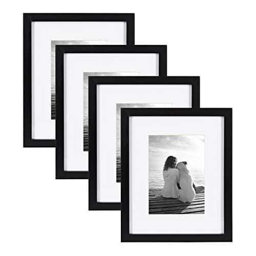 DesignOvation Gallery Wood Photo Frame Set for Customizable Wall or Desktop Display, Black 8x10 matted to 5x7, Pack of 4