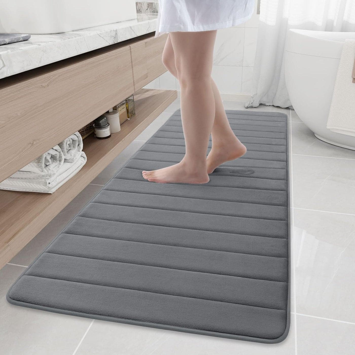 Buganda Memory Foam Bath Mat 70 x 24 Ultra Soft and NonSlip Bathroom Rugs Water Absorbent and Machine Washable Bath Rug Runner for Bathroom Shower and Tub Grey