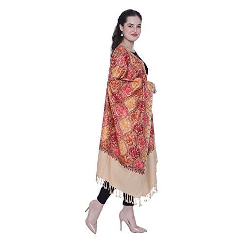 SWI WITH LABEL Women Kashmiri Aari Embroidered Stole | Multicolour Acrylic Winter Stole | 30x80 Inches Long Ethnic Wrap