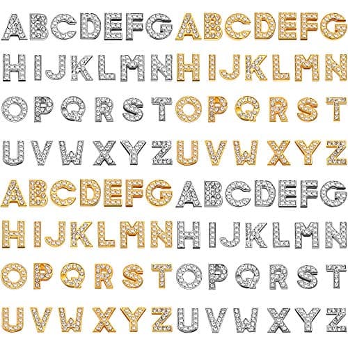 WILLBOND 104 Pcs Full Rhinestone Letter Charms AZ 8mm Rhinestone Slider Charms for Crafts Alphabet Letter for DIY Jewelry MakingGold and Silver