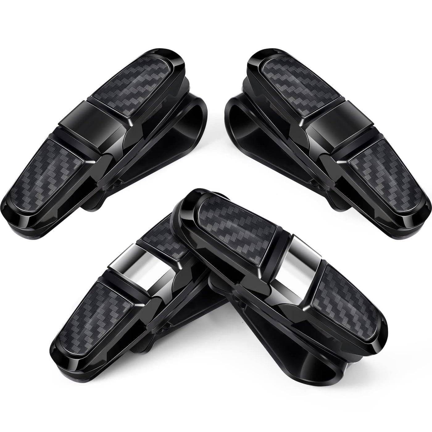 Boao 4 Pcs Sunglasses Holders for Car Sun Visor Glasses Ticket Card Clip Mount Hanger DoubleEnds Clip 180 Degree Rotational Car Visor AccessoriesBlack Silver