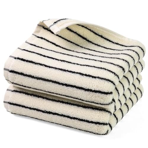 Jacquotha Black and White Striped Hand Towels for Bathroom, Vintage Kitchen Decor, Guest Use, Adults & Kids, Natural Cotton, 14” x 29”