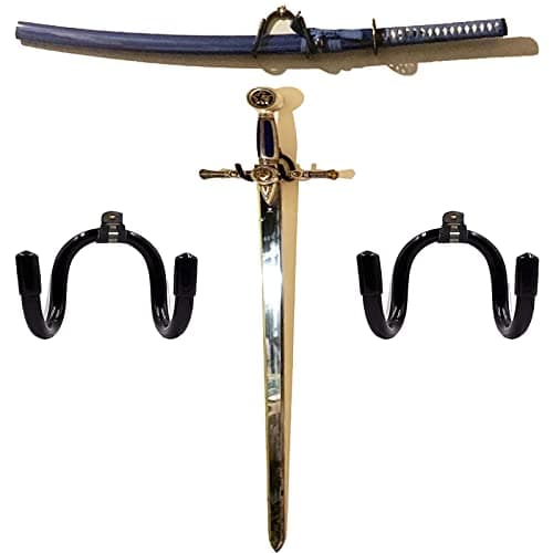 Universal Adjustable Sword, Wall Hook Storage Organizers Rack Display Hanger Wall Mount Stand Collection Holder for Sword,Dagger,Axe,Keyblade,etc — Vertical/Horizontal Display -(2 pack)