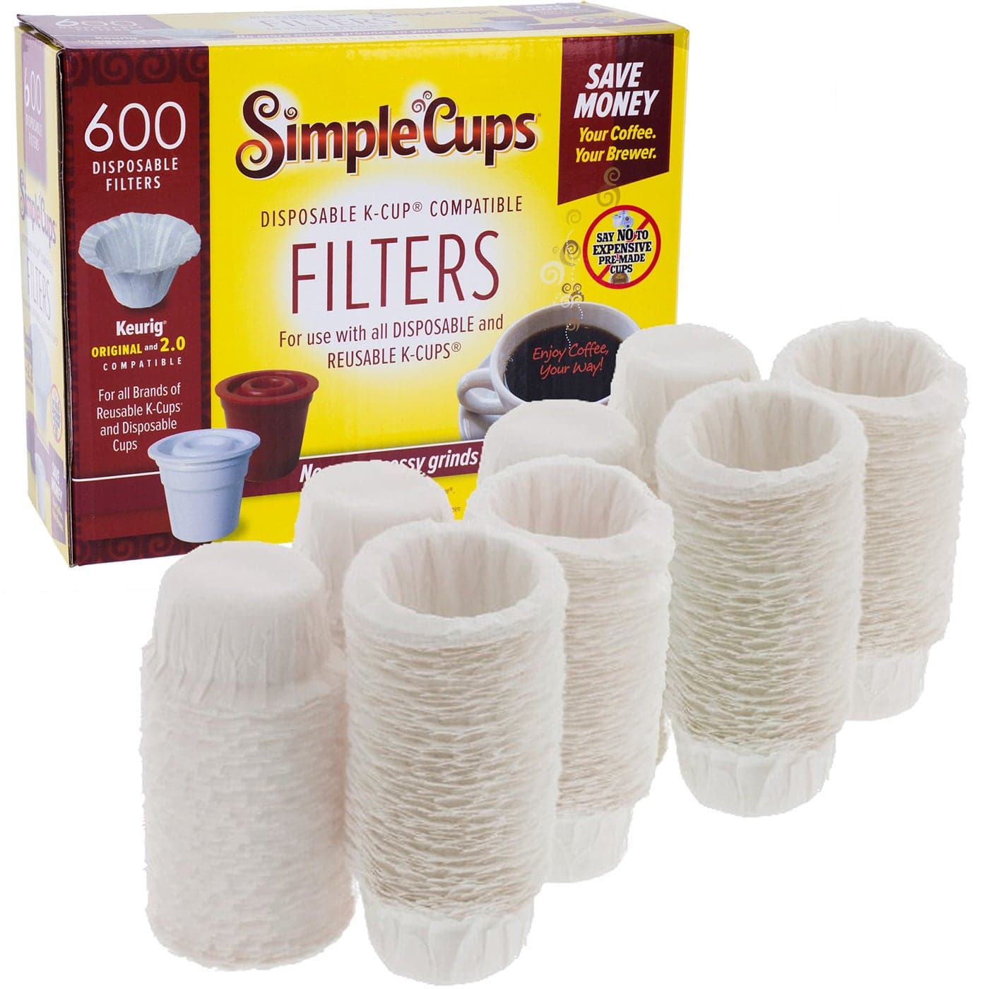 Disposable Paper Coffee Filters 600 count Compatible with Keurig KCup machines other Single Serve Coffee Brewer Reusable K Cups Use Your Own Coffee Make Your Own Pods Works with All Brands