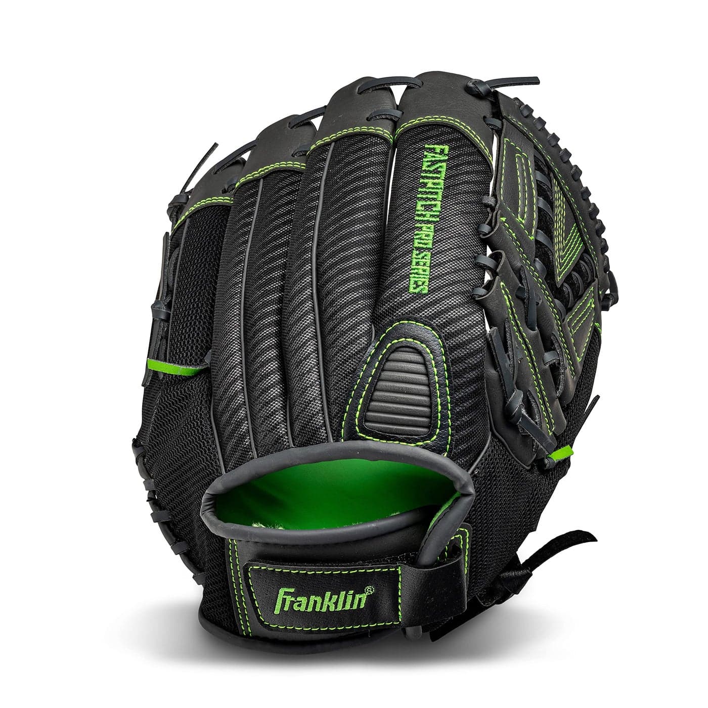 Franklin Sports Fastpitch Softball Glove - Fastpitch Pro - Adult and Youth Softball Mitt - Infield and Outfield - left Handed Glove - Lime 12.5" for Right handed throw
