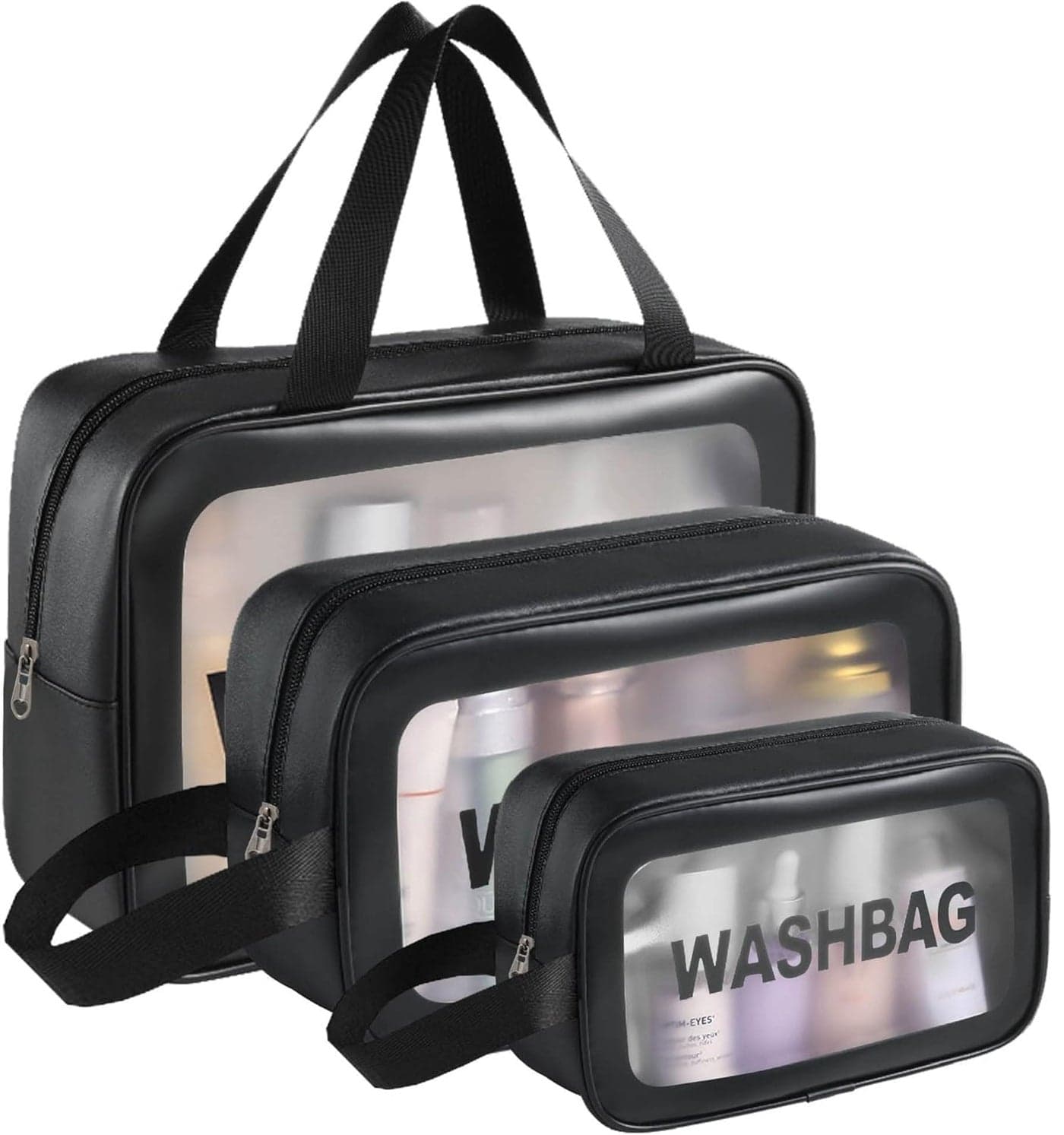 Travel Makeup Pouch Set Toiletries Bag Cosmetic Organizer Bag Travel Organizer for Women and Girls Toiletry Storage Kit Set of 3 Black