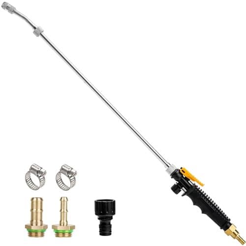 Hbaushun 28 Inch Sprayer Wand14 38 Brass Barbs Universal Hose Sprayer Wand ReplacementStainless Steel Sprayer Wand with Shut off Valve 2 Hose Clamps and 12 Hose Quick Connector