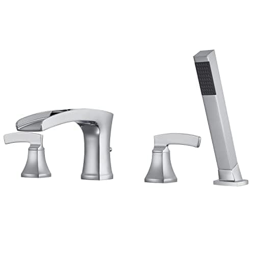 Artiqua Tub Filler Roman Waterfall Tub Faucet Chrome Deck Mount Bathtub Faucets 4 Hole Brass Bathroom Faucets with Hand Shower