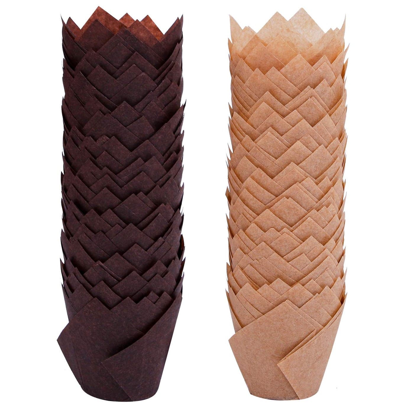 Ruisita 150 Pieces Mini Baking Cups Tulip Baking Cups Cupcake Liners Muffin Liners for Wedding Birthday Baby Shower Parties Natural and Brown