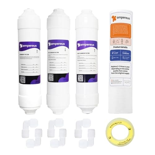 AMPEREUS Carbon Inline Filter Set Sediment Filter Pre Carbon Filter Post Carbon Filter and 6 Pcs Connector Taflon Tape Suitable for All Kind of RO/UV/UF Water Purifiers