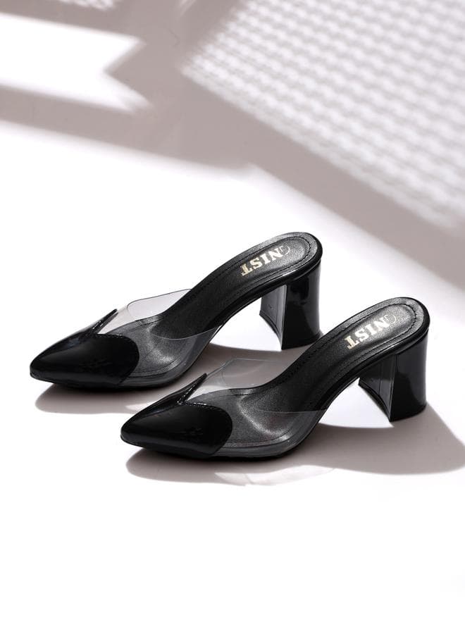 GNIST Transparent Pointed Toe Block Heel Mules — 40