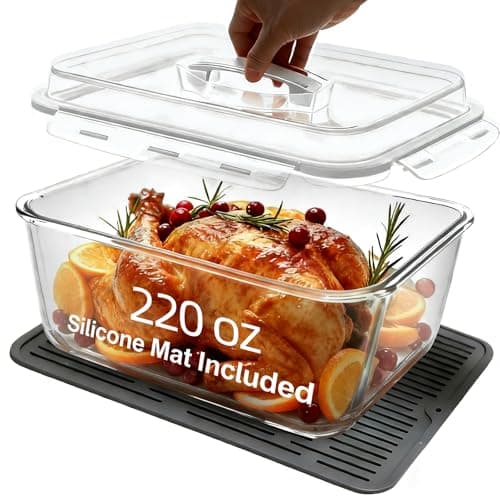 220 oz Extra Large Glass Storage Containers with Lids, Large Glass Food Containers for Rotisserie Chicken/Turkey and Potluck, Giant Watermelon Container, XL Big Bowl Freezer Storage Container Airtight