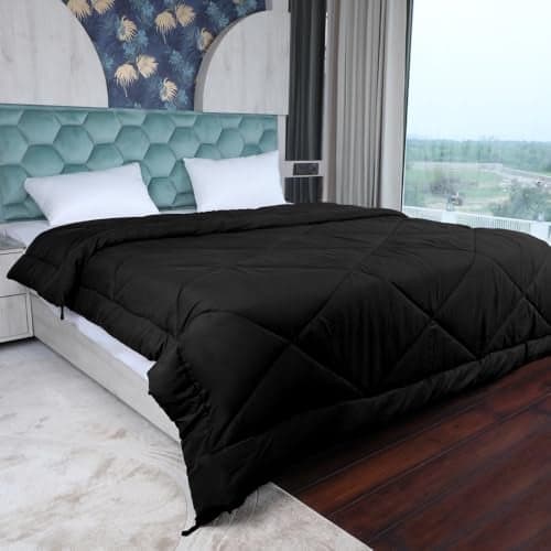 AVI 220 GSM Microfiber Polyester Comforter Single Bed | All Season 3 Layered Quited Blanket Single Bed, Reversible AC Comforter Single Bed, Quilt, AC Blanket, Dohar Single Bed, (Black, 60x90 Inch)