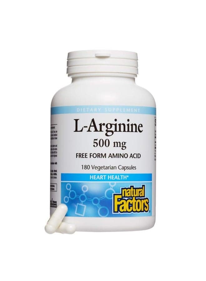, L-Arginine 500 mg, Supports a Healthy Cardiovascular System, Heart and Muscle Metabolism, 180 capsules (180 servings)