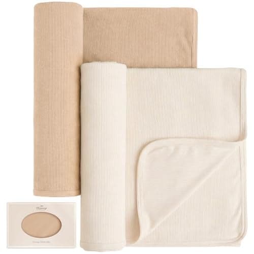 Konssy Ribbed Knit Baby Blankets 2 Pack Stretchy Lightweight Swaddle Blanket for Boys Girls Soft Cozy Receiving Wrap for Newborns Infants Toddlers 33x42 Inch