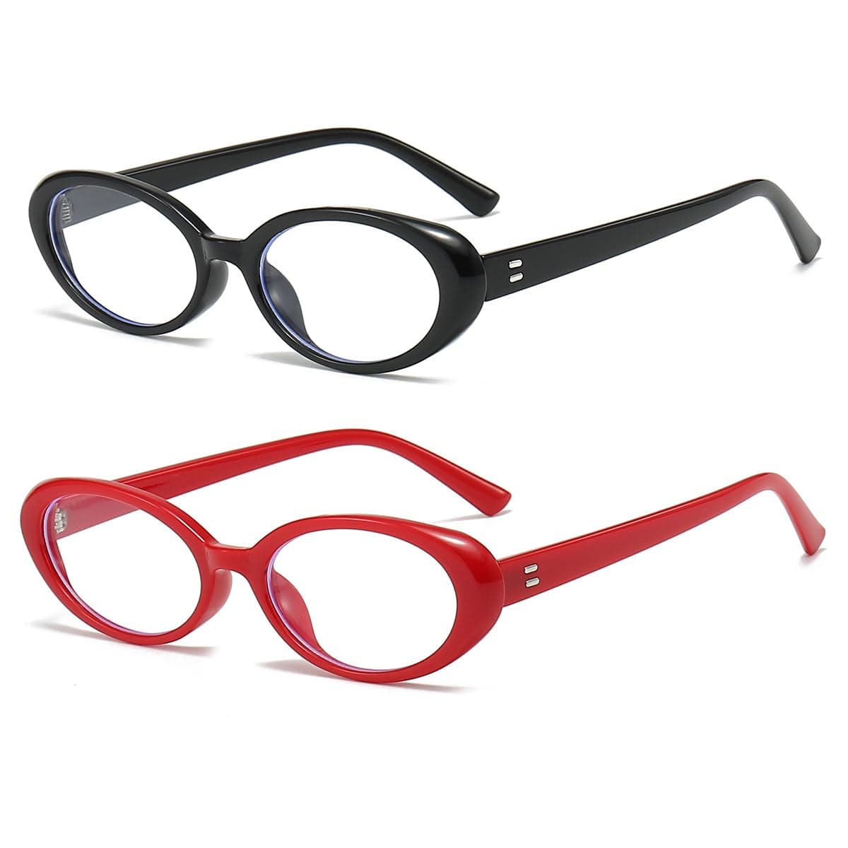 JOVAKIT Oval Blue Light Blocking Glasses for Women Men Vintage Fashion Small 90s Retro Oval Frame Style Eyeglasses BlackRed
