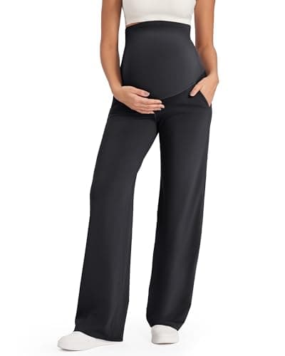G4Free Maternity Yoga Pants with Pockets Pregnancy Outfit Dress Work Pants for Casual Athletic WorkoutBlackMPetite