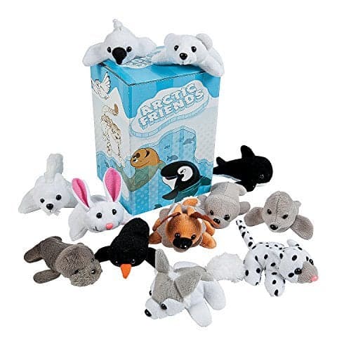 Fun Express Mini Arctic Friends Stuffed Animal Assortment Cute Arctic Animals Including Wolves Seals Penguins Polar Bears More Ideal for Parties Gifts Decorations and Playtime 24 Pieces