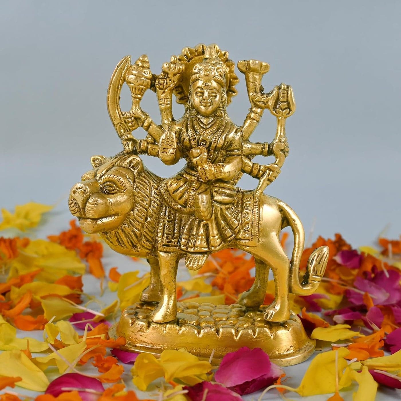 CRAFTHUT Brass Sherawali MATA Idol Goddess Durga Statue for Mandir Pooja Religious Gift Figurine 425 x 375 x 2 Inches 450g