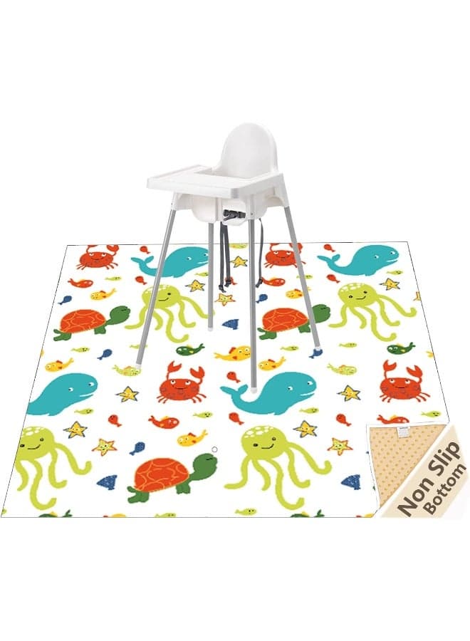 WOMUMON Splat Mat for Under High Chair/Arts/Crafts, Wo Baby Reusable Waterproof Anti-slip Floor Splash Mat, Portable Play Mat and Table Cover (51", Seaworld)