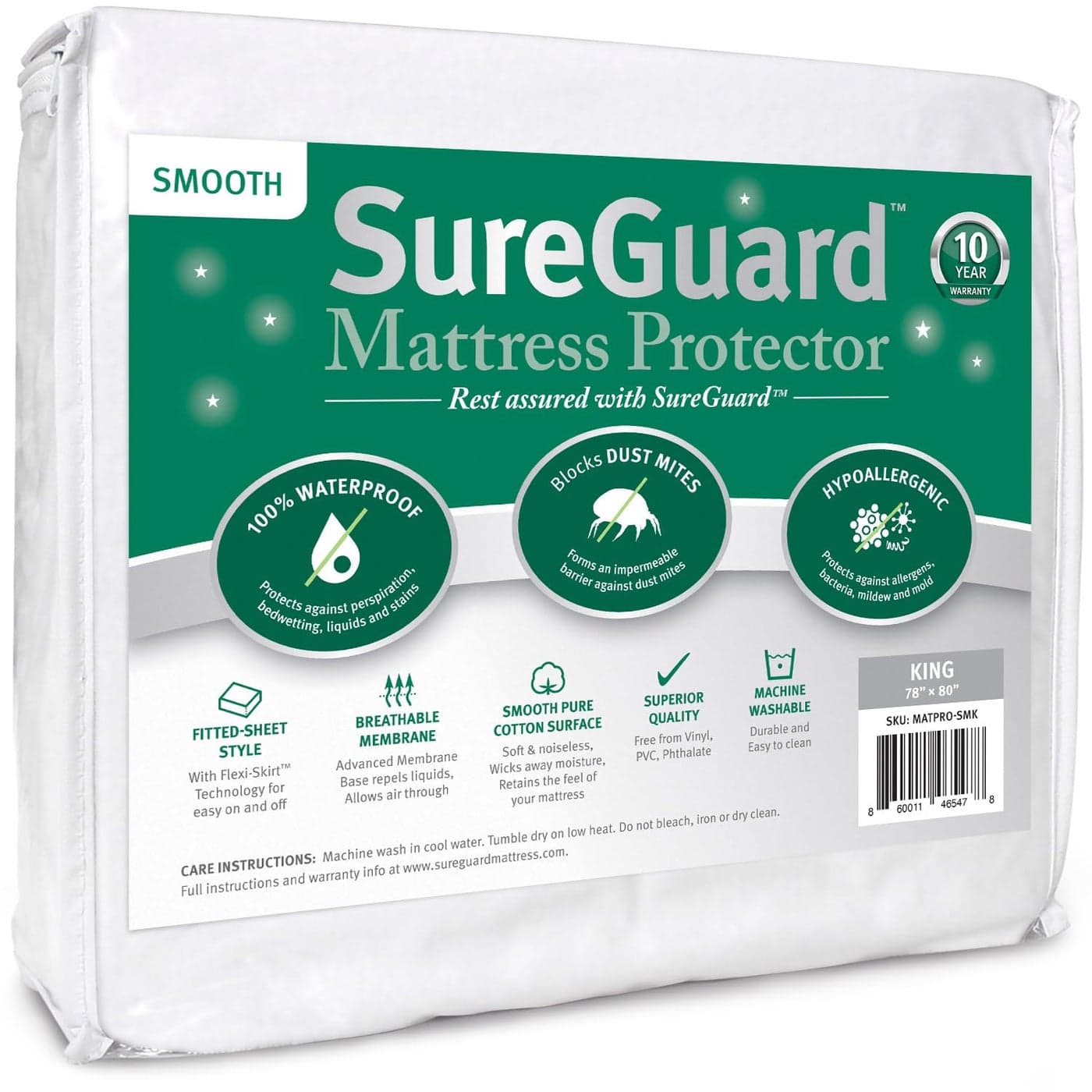 SureGuard King Size Mattress Protector 100 Waterproof Hypoallergenic Premium Fitted Cotton Cover Smooth