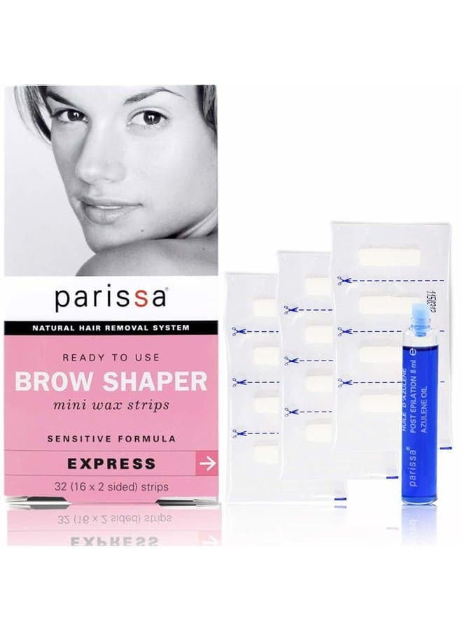 Eyebrow Wax Strips (32 Strips) - Hair Removal for Women Waxing Strips Kit - Wax Kit for Eyebrows - with After Care Azulene Oil