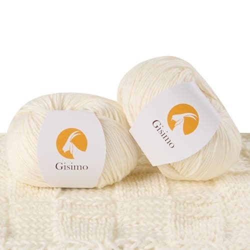 Gisimo 2 Balls Merino Wool Yarn 12Ply Luxurious and Soft Yarn for Hand Knitting Crocheting 176 OZ50g 120 yds110 MetersWhite2Balls