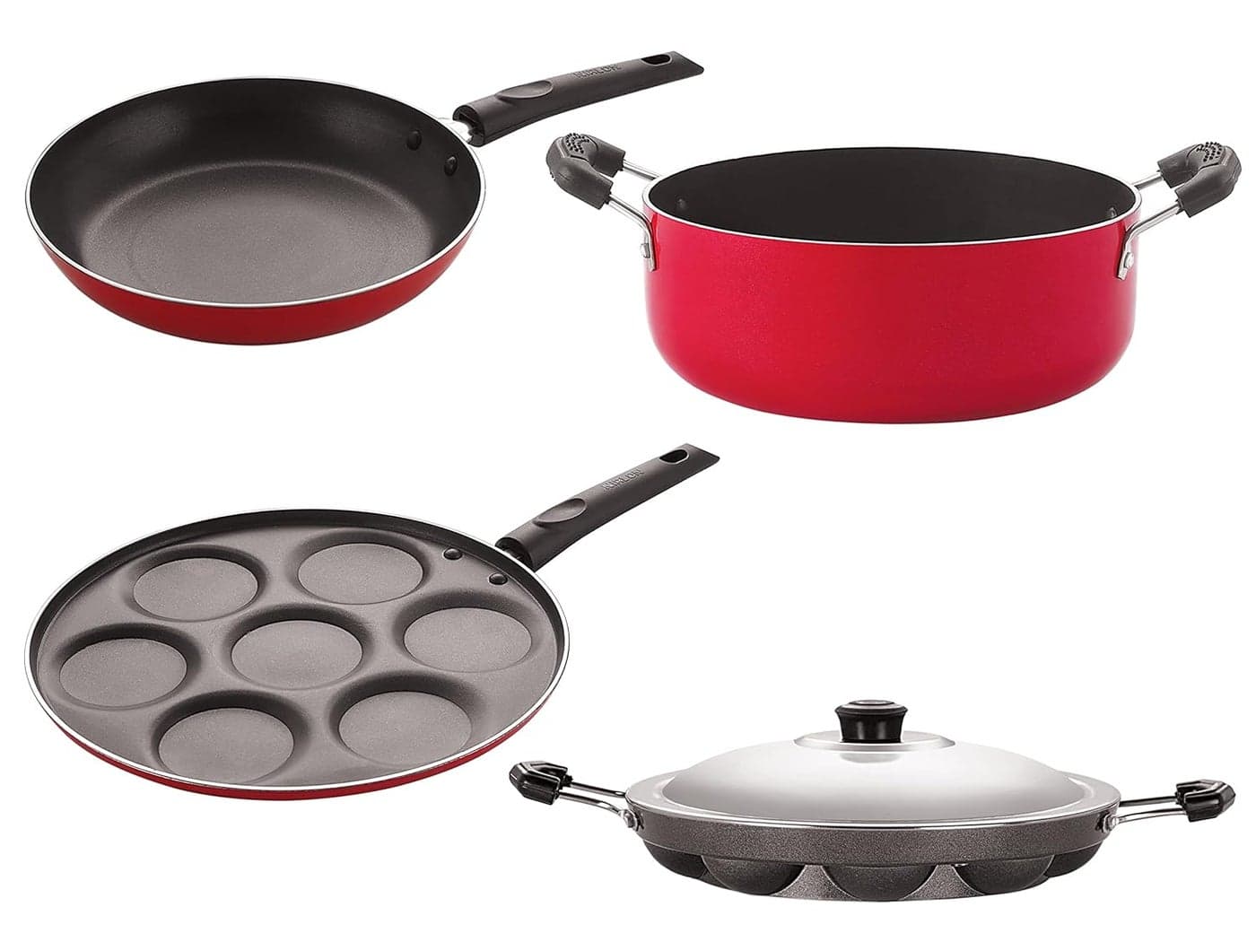 Nirlon Kitchen Accessories for Cooking Non Stick Aluminium cookware Set of 4 Pieces (2.6mm_UP(7)_AP(12)_Cass22_TP24)