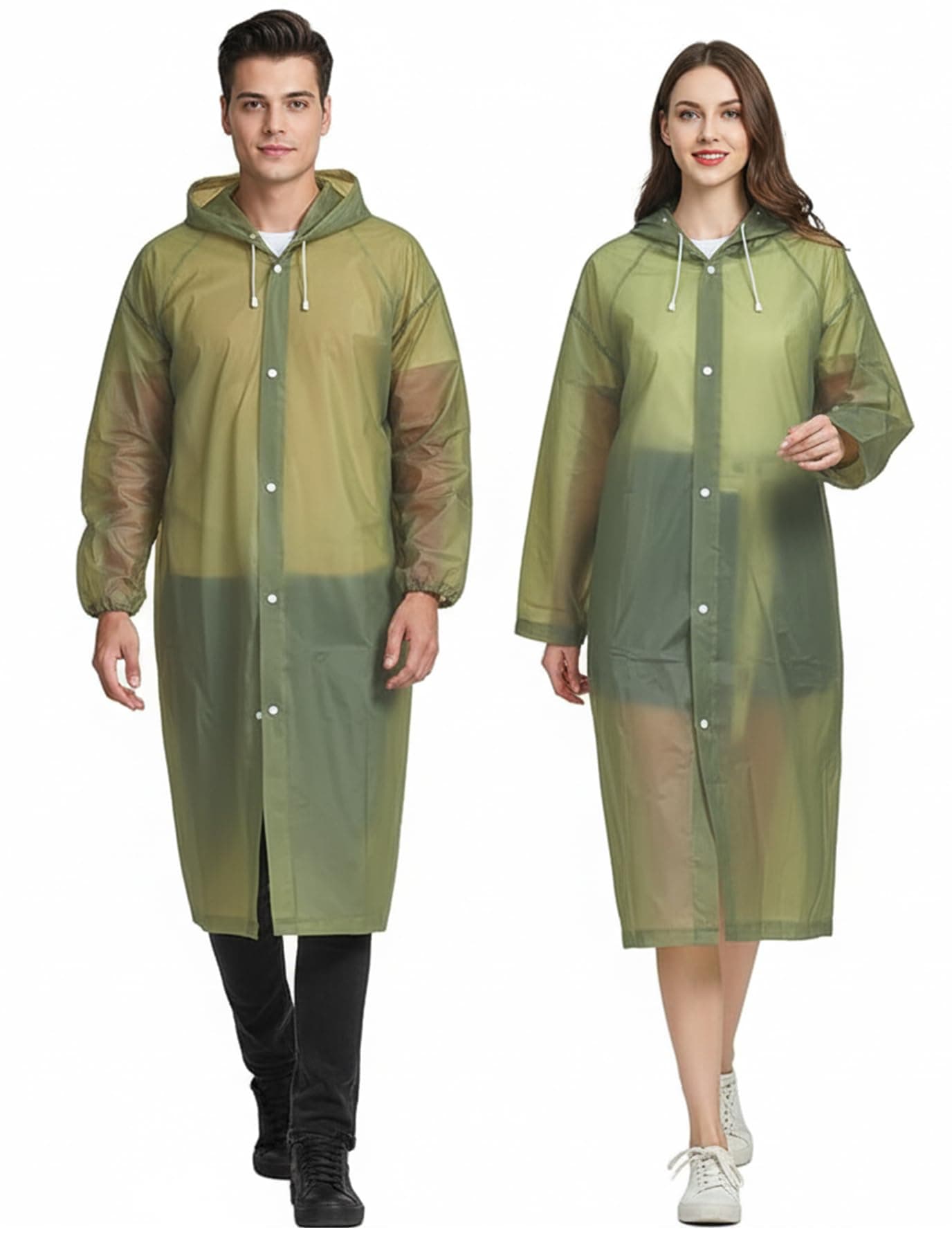 HACER EVA Waterproof Unisex Rain Coat Hooded Full Sleeves Outdoor Men, Women, Boys & Girls Rainwear Poncho Raincoat for Camping, Hiking & Travelling (Olive Green)
