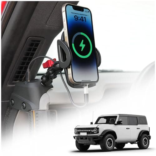 Aigmux Magnetic Phone Holder with Charging C Port for Ford Bronco 2021 2022 2023 2024 2025 2026, Adjustable Angle 360° Phone Mount for Bronco Accessories