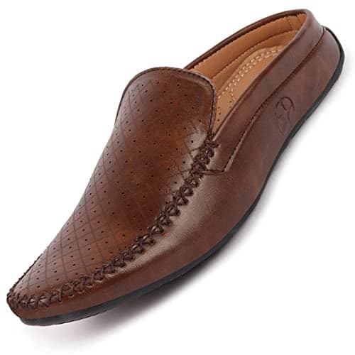 FAUSTO Men FST FOSME-2027 Brown_42 Brown Perforated Stylish Driving Moccasins | Half Shoes for Office & Outings | Driving Loafers | Casual & Formal Mules | Soft Cushioned Insole (UK 8)