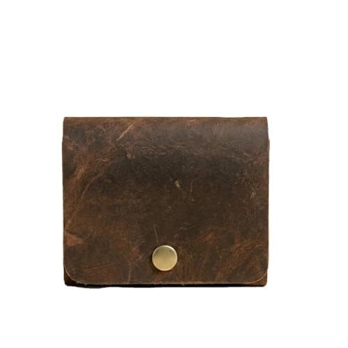STRUTT Crushed Finish Genuine Leather Batua Wallet for Men & Women | Handcrafted Brown Leather Cash & Card Holder | Snap Button Closure | Compact Traditional Money Pouch
