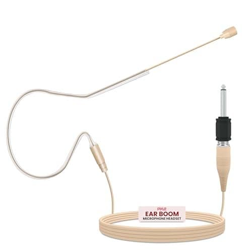 PYLE-PRO Over Ear Boom Microphone Headset - Professional Hands Free Omnidirectional Wired Audio Condenser Microphone Headset w/ 3.5mm / 1/4" Adapter, 1.2m Cable, and Windscreen - PMEM1 (Beige)
