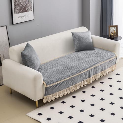 HOKIPO Premium Dutch Velvet Anti Slip Sofa Seat Mat for L Shape and 1/2/3 Seater Sofa. Make Your Own Sofa Cover Set, Mat Length 220 cm, Light Grey (AR-4956-LGRY)