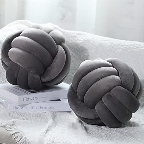 Namalu 2 Pcs Soft Knot Pillow Ball Decorative Round Throw Knotted Pillows Cushion Handmade Stuffed Ball Pillows for Bedroom Sofa Couch Home Decor106 InchesDark Gray