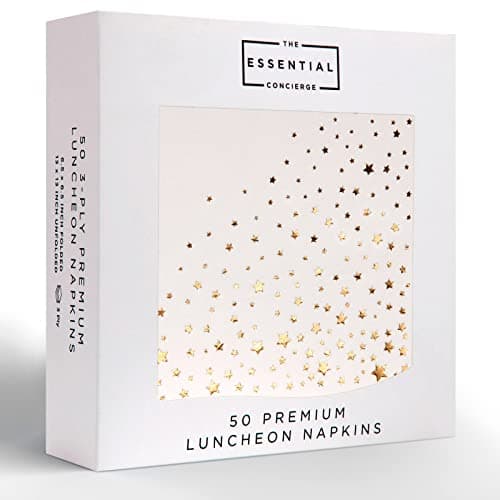 Stylish White and Gold Star Napkins 50 Disposable Dinner Napkins 65 x 65 Inch Paper Decorative for Parties
