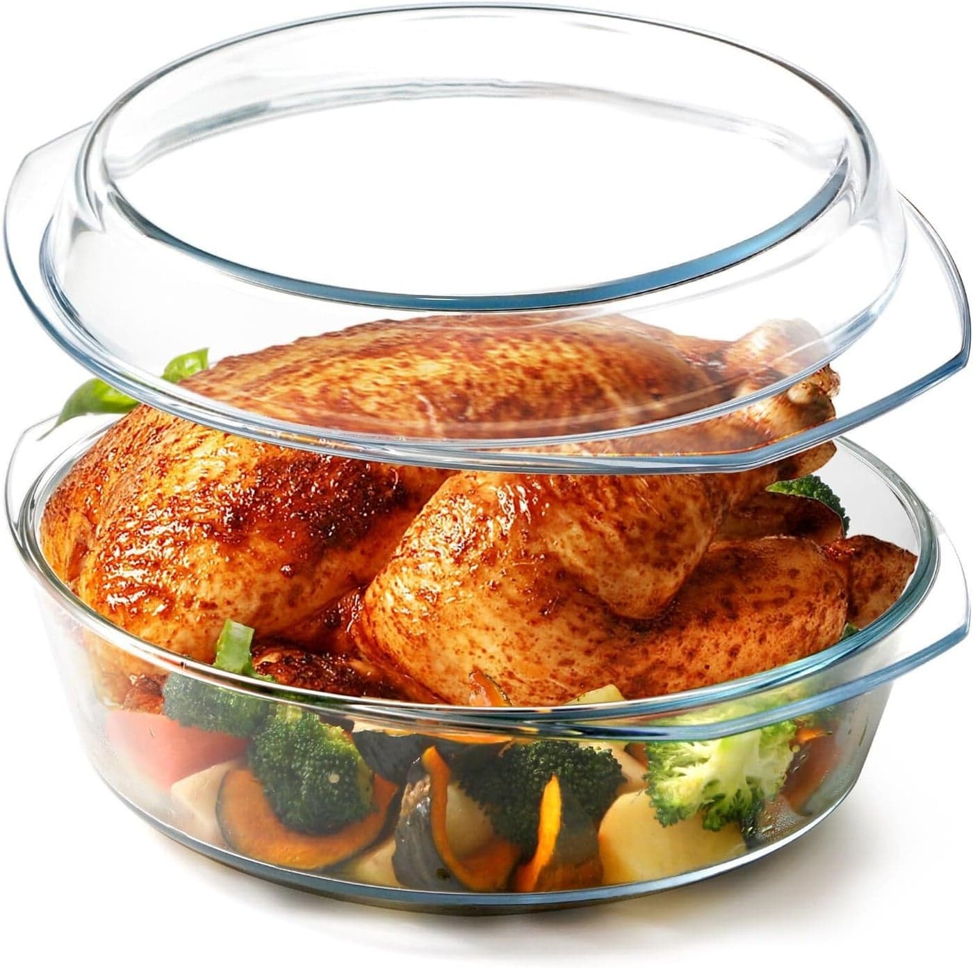 Femora Borosilicate Serving Bowl | 1 Year Warranty | Glass Casserole Set, Glass Bowl with Lid, Microwave Safe Set, Dishwasher and Freezer Safe, Deep Round (Pack of 2-2000ML)
