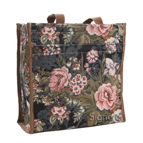 Signare Tapestry Navy & Pink Women's Shopping Tote Bag in Peony Design (SHOP-PEO)